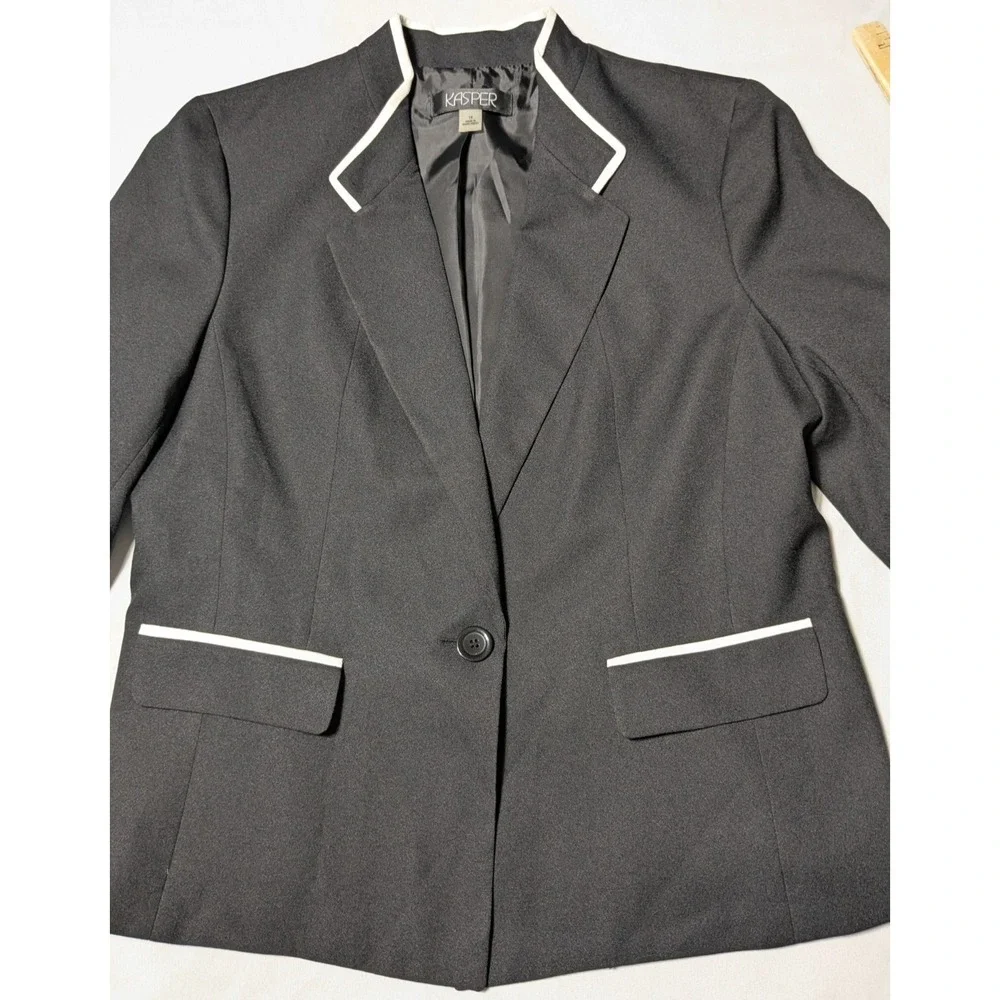 KASPER Women Size 14 Black Vanilla Ice One-Button Blazer‎ NEW